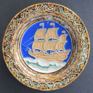 Antique Delft De Porceleyne Fles Cloisonne Dish Depicting A Galleon