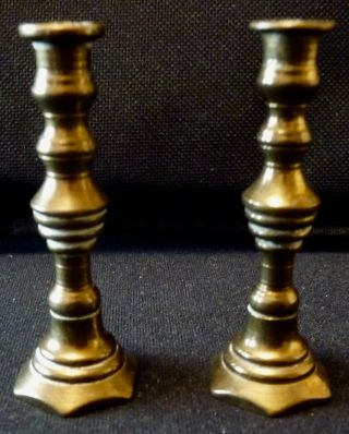 Pair Antique English Miniature Heavy Brass Candlesticks/candle Holders 2.  1/4 "