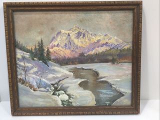 Vintage Oil Painting Of Landscape By Seymour Rank Mountains 1958