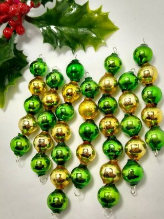 Mercury Glass Bead Icicle 7 Christmas Ornaments Green And Gold