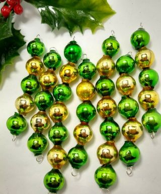 Mercury Glass Bead Icicle 7 Christmas Ornaments GREEN and GOLD 2