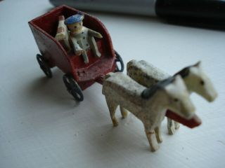 Antique Wooden German Toy Cart And Horses,  Dog,  Man Erzgebirge
