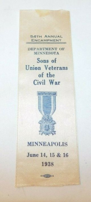 Rare Civil War Union Grand Army Of The Republic Sons Gar Encampment Ribbon 1938