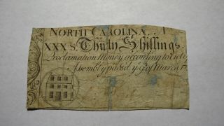 1754 Thirty Shillings North Carolina Nc Colonial Currency Note Bill Rare 30s