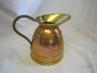 Vintage French Solid Copper With Coopered Brass Banded Jug Tankard Metalware