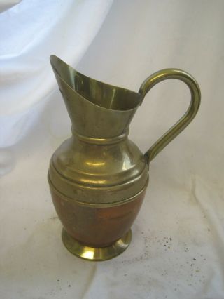 Antique French Solid Copper With Coopered Brass Banded Jug Tankard Metalware