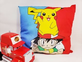 Vintage Rare Nintendo Pokemon 2 Sided Pillow 1998 Ash Pikachu Eevee Snorlax