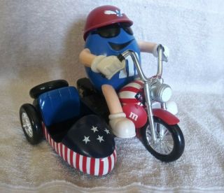 M&m Dispenser,  Freedom Rider,  Blue On A Motorcycle With A Sidecar 1993 Rare.  Euc