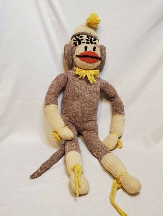 Handmade Vintage Sock Monkey With Hat 28 " Long Stuff Animal From The 1970 