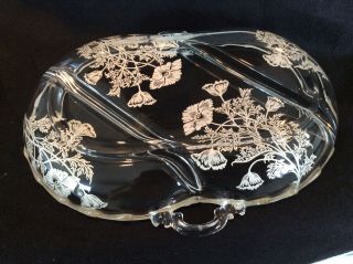Antique Art Nouveau Sterling Silver Overlay Etched Divided Serving Dish Relish 3
