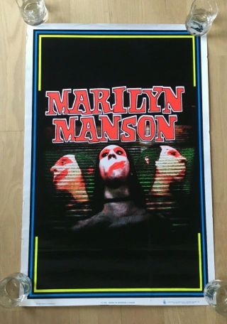 Rare Marilyn Manson 3 Faces Black Light Poster 35x23 Vintage