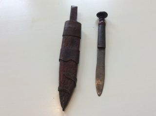Old Antique African Dagger Knife With Cool Snake Themed Scabbard
