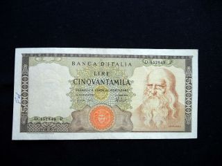 1974 Italy Rare Banknote 50000 Lire Vf Leonardo Da Vinci