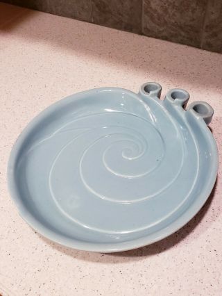 Large Vintage Mcm Royal Haeger Pottery Bowl Candleholder Turquoise Blue Rare