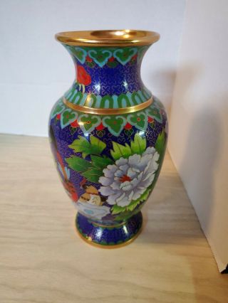 Antique Chinese Cloisonne Copper Enamel Blue Vase 8 "