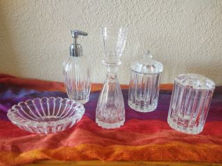 5 - Piece Glass Bathroom Accessories Set,  W.  Toothbrush Holder,  Mouthwash Flask
