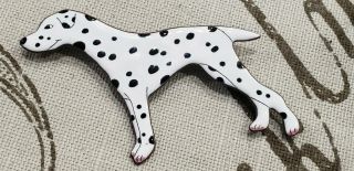 Vintage Signed Elvie Zell Dalmation Dog Enamel Pin Brooch.  Rare.  2 " Tall X 3.  75 "