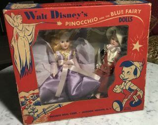 Vintage Walt Disney’s Pinocchio And Blue Fairy Dolls 1950’s