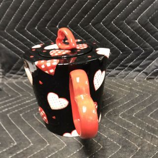 Rare Vintage Burton & Burton Whimsical Tea Pot Black With Red Hearts Locking Lid 3