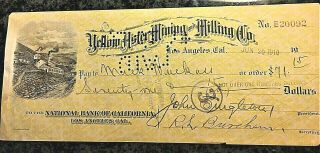 Authentic Antique 1910 Yellow Aster Mining And Milling Company Check No B20092