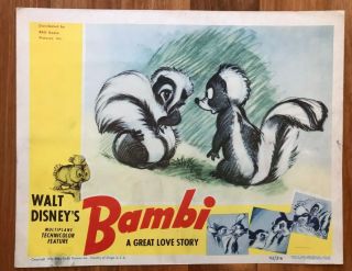 Bambi 1942 Walt Disney Lobby Card - Artwork - Flower The Skunk - Ultra Rare