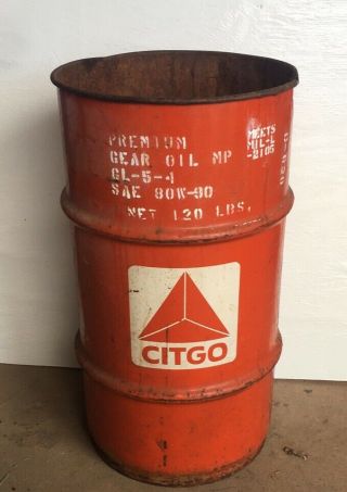Vtg Citgo Oil Grease Drum Barrel Gas Station Rare Roller Cart Gear Can Sign Shop