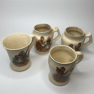 Rare Vintage Roseville Pottery Dutch Pattern Set Of 4 Mugs Tankards - 1920 (jj)