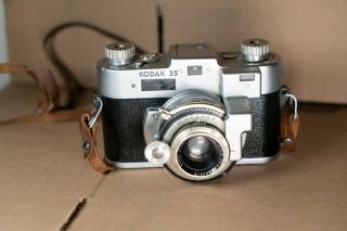 Antique Vintage Kodak 35 Rangefinder Folding Film Camera With 50mm F/3.  5