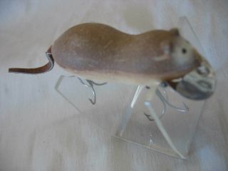 Vintage Heddon Brown Flock Meadow Mouse Lure With Leather Tail - Tackle Box Find