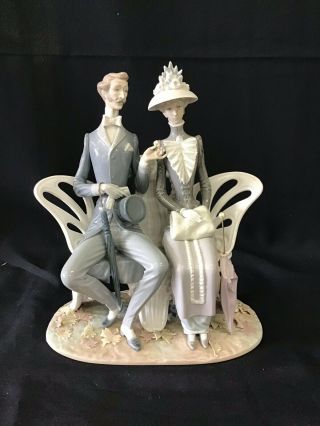 Rare Large Lladro 1274 “lovers In The Park” Couple On Bench