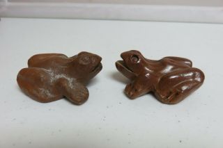 Rare What Cheer Iowa Pottery Sewer Tile Frogs Male Female Pair 2 1/2 " Naughty