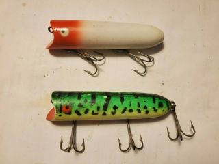 Vintage Heddon Lucky 13 Fishing Lures X 2 One Red/white & Frog Patterns