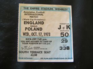Vtg Rare 1973 England V Poland Football Ticket Wembley London V