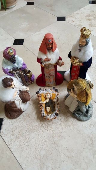 Rare Kurt Adler Vintage Paper Mache Nativity Jesus,  Mary,  Joseph And 3 Wise Men