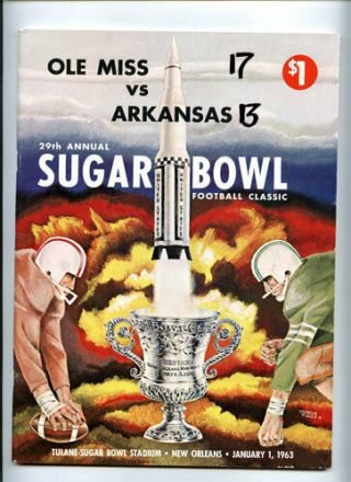 1963 Sugar Bowl Rare Ole Miss V Arkansas Football Program - Glynn Griffing