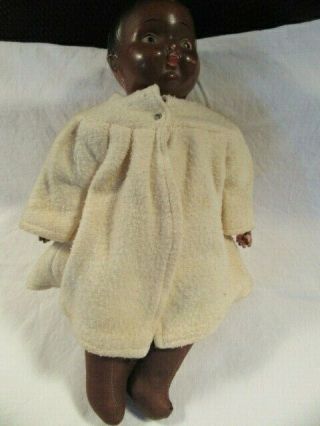 Antique Vintage Effanbee African/american Black Doll W/white Wood Coat 14 "