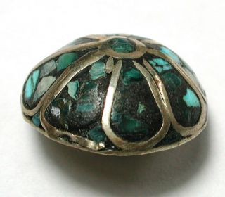 Antique Silver Dome Button w Turquoise Inlays Pretty 5/8 