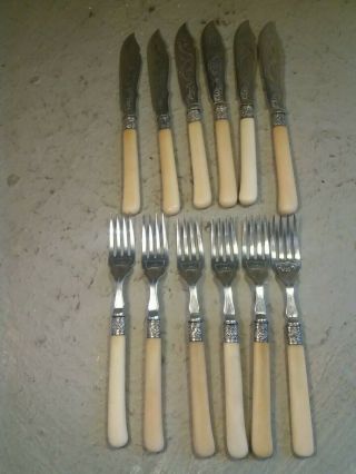 12 Pc Silver Plate Fish Knife & Fork Set