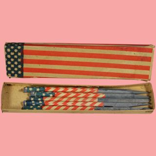 Antique Patriotic Americana Red White Blue School Slate Pencils In Orig Box