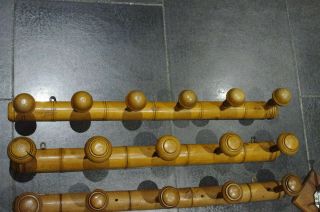 Rare Antique French Wooden Faux Bamboo Coat Hat Hanging Rack Towel Hook 6 Pegs