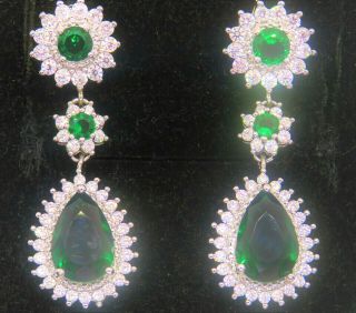 2 Pairs Of Vintage - Style Emerald Earrings Silver