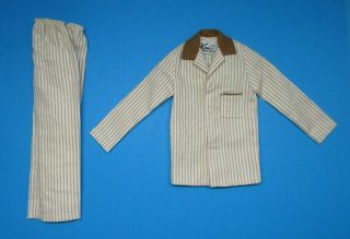 Auc Vintage Barbie Ken - Sleeper Set 781 Brown & White Pajamas Top & Bottoms