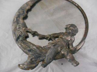 1920 ' S ART NOUVEAU MAN IN THE MOON WITH CHERUB SILVERPLATE METAL TABLE MIRROR 2