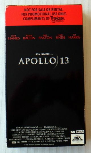 Apollo 13 Rare Tropicana Promotional Promo Vhs Movie