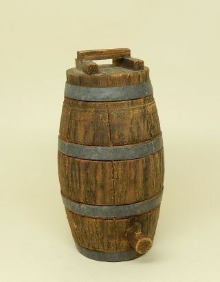 Vintage Wooden Whiskey Barrel With Spigot Artisan Dollhouse Miniature 1:12