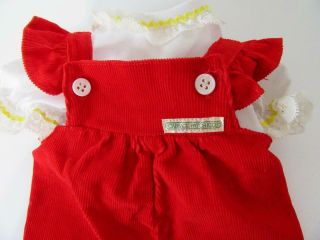 Vintage Cpk Coleco Cabbage Patch Kids Red Corduroy Bib Overalls - White Blouse