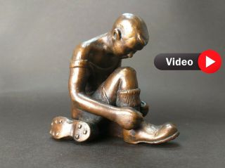 Bronze Figure Figurine Football Player Boy Rare Old Antique Vintage Metal Ussr