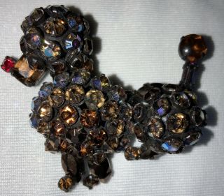 Vintage Signed Schreiner York Ny Ruby Nose Poodle Dog Brooch Pin Rare Gift
