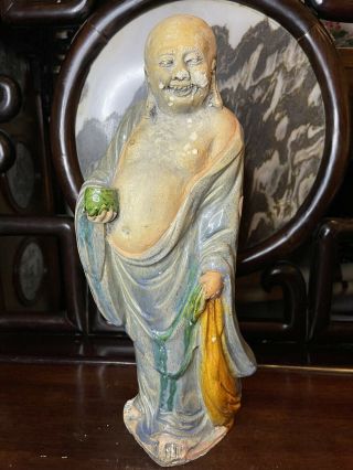 From Estate Old Chinese Qing Shiwan Pottery Luohan Buddha It Marked Asian China