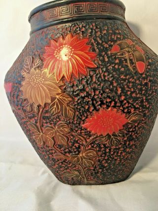 Vintage Mid Century Modern Asian Flower Butterfly Hanging Wall Pocket Vase Plant 3